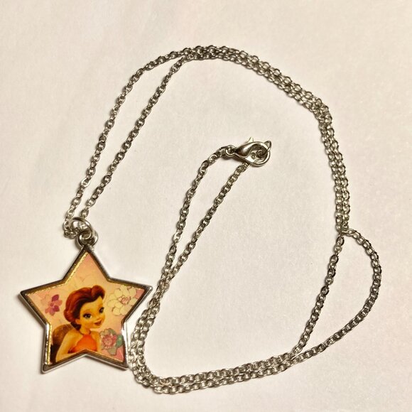 Vintage Disney Tinker Bell Rosetta Charm Necklace 18" Chain Fairy Silver Tone - Picture 5 of 6